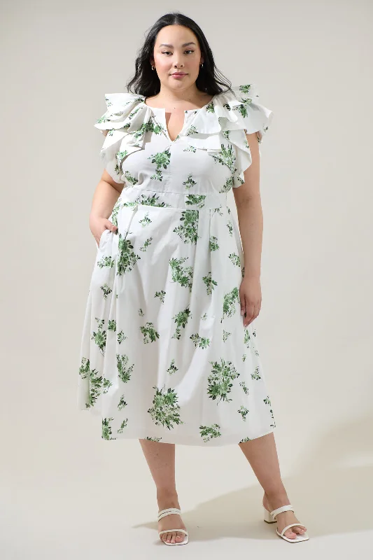 Midi Dresses for Lunch Fun -Ria Floral Santana Tie Back Midi Dress Curve