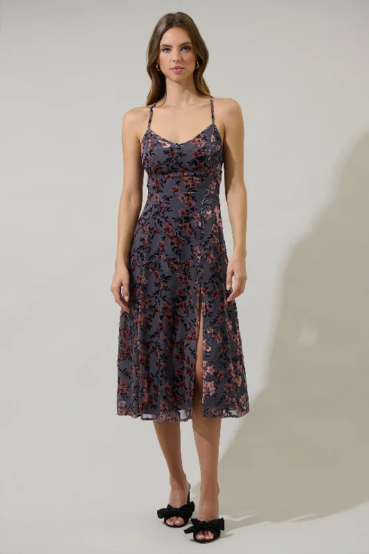 Midi Dresses for Fun Nights -Liberty Floral Midnight Parting Ways Midi Dress