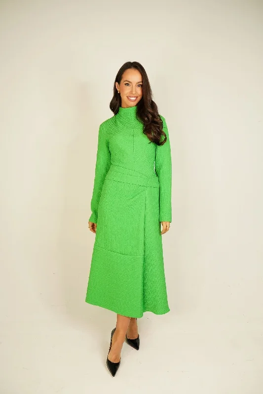 Open-Back Midi Dresses -Kayla Textured Dress In Green