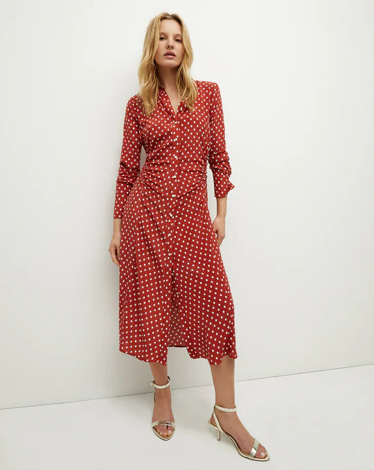 Flared-Hem Midi Dresses -Lex Dress Brick Red/Ecru