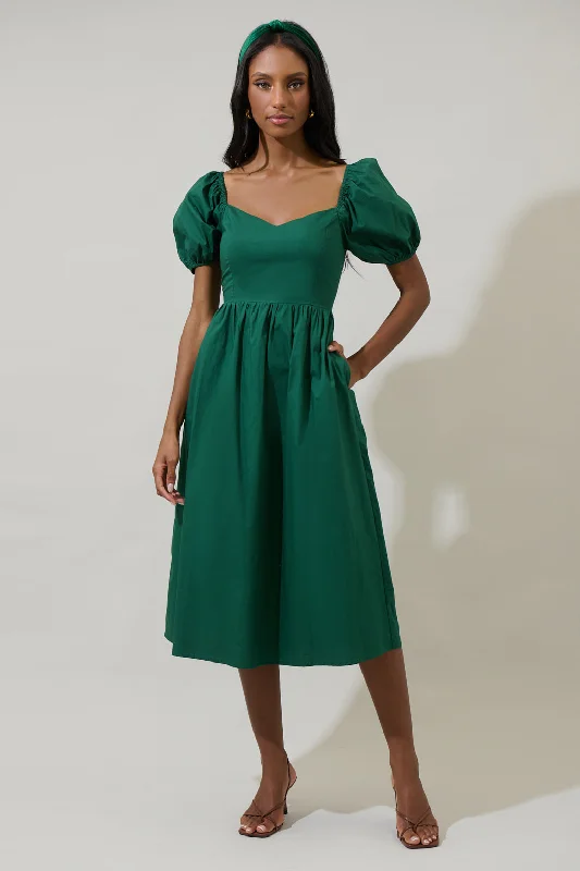 Thin-Cotton Midi Dresses -Sun City Alessi Puff Sleeve Midi Dress