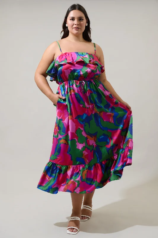 Midi Dresses for Sunset Drinks -Evolet Floral Paige Ruffled Midi Dress Curve