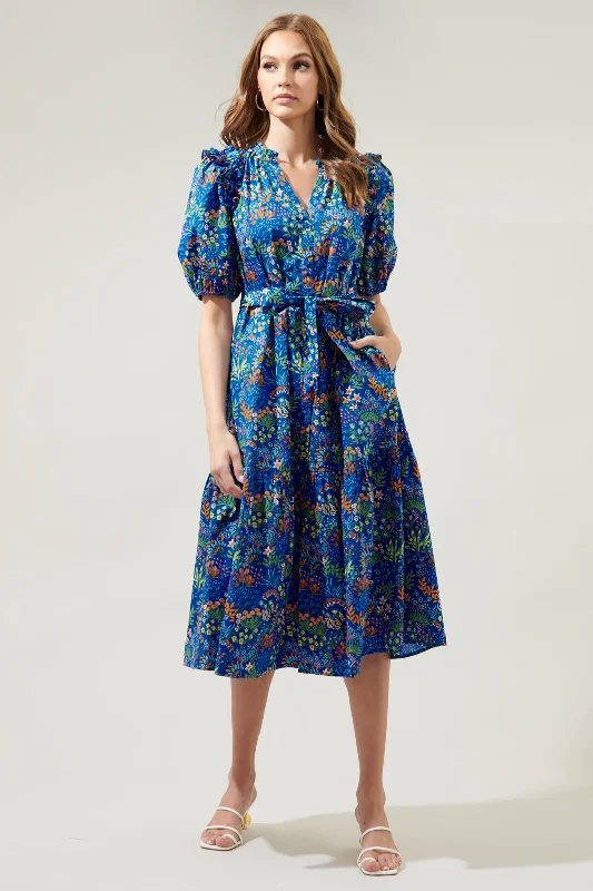 Flared-Edge Midi Dresses -Ruya Floral Kellie Poplin Midi Dress