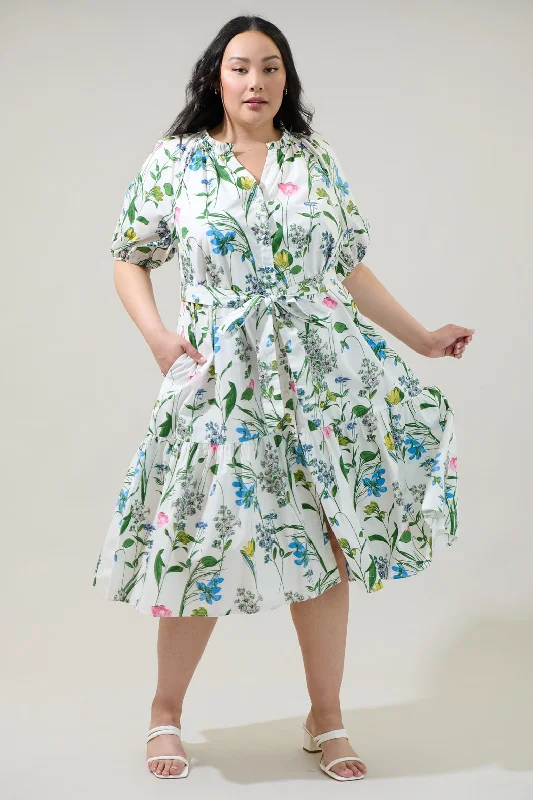 Subtle-Print Midi Dresses -Clove Garden Floral Wynette Tiered Midi Dress Curve