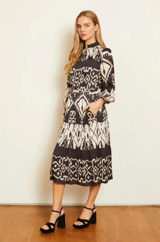 Tie-Neck Midi Dresses -Julie Dress Ikat Tapestry