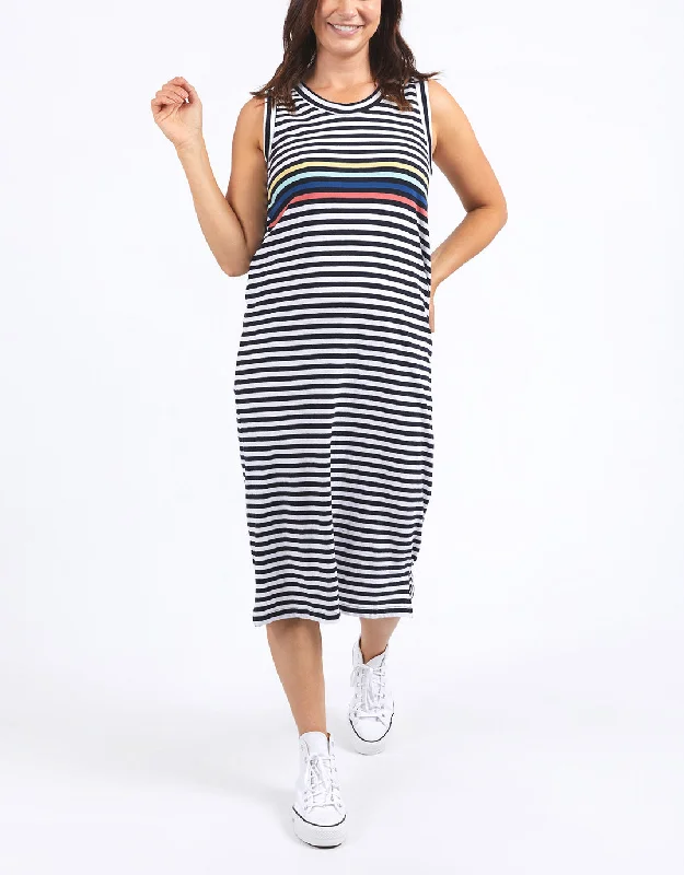 Midi Dresses for Roof Chill -Lyric Tank Dress - Navy/White Stripe