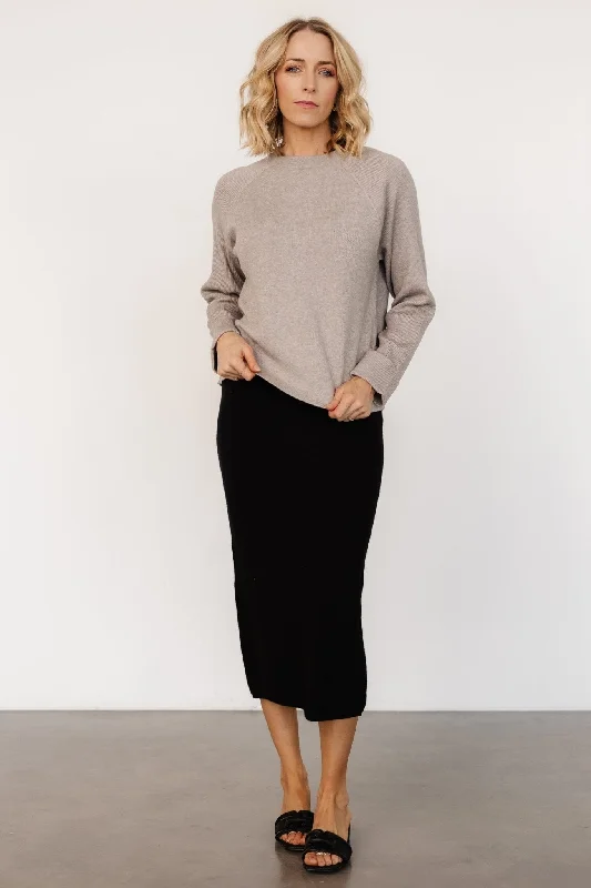 Luxe-Velvet Midi Dresses -Alonso Knit Midi Skirt | Black