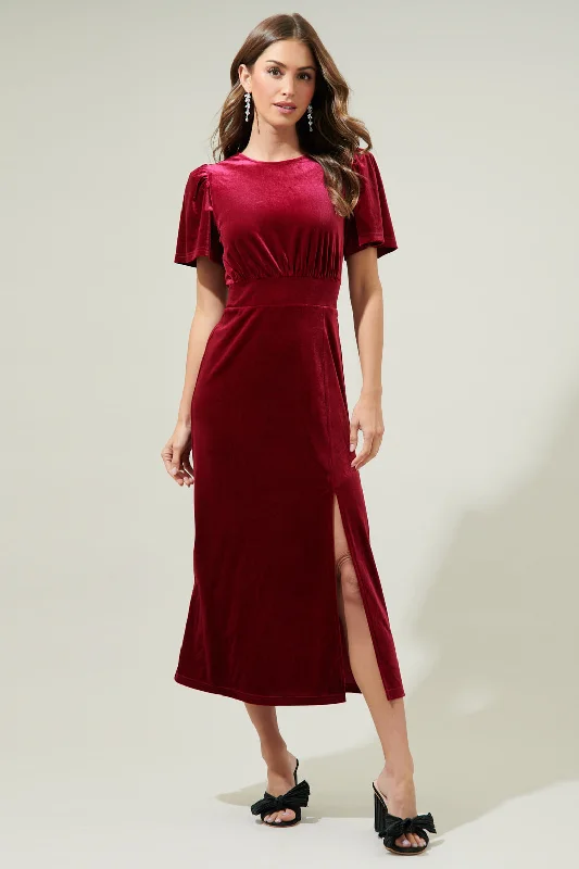 Statement-Sleeve Midi Dresses -Night Bloom Velvet Midi Dress