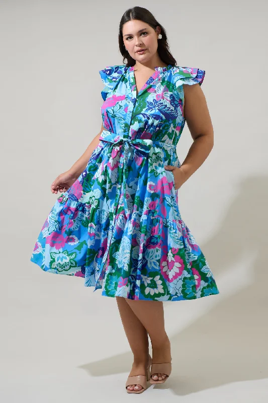 Bow-Front Midi Dresses -Lavera Floral Charlotte Button Midi Dress Curve