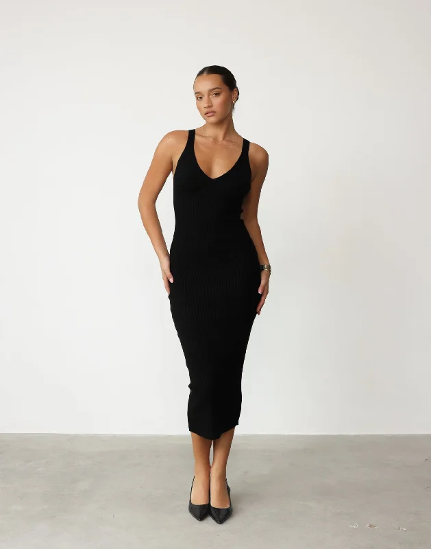 A-Line Midi Dresses for Shape -Mariam Midi Dress (Black)