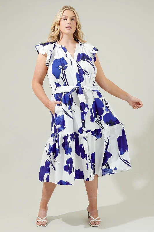 Midi Dresses for Wine Chill -Neli Floral Charlotte Button Midi Dress Curve