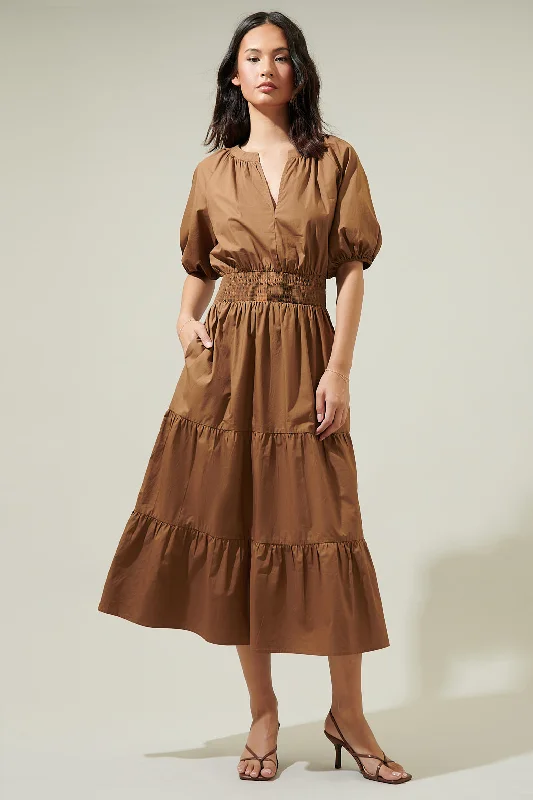 Breezy-Cotton Midi Dresses -Jamila Poplin Puff Sleeve MIdi Dress