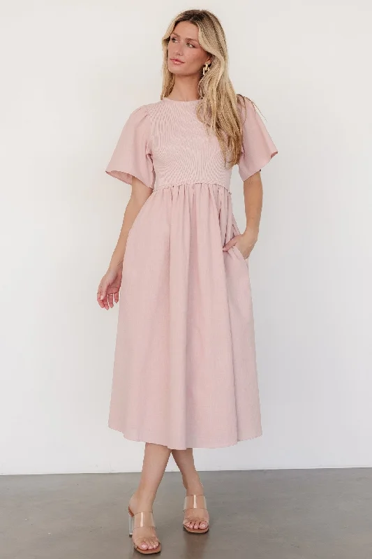 Flounce-Front Midi Dresses -Cici Sweater Dress | Dusty Rose