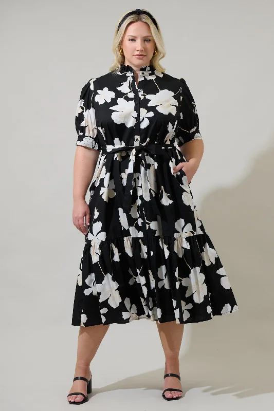 Midi Dresses for Book Launches -Medina Floral Giles Button Up Midi Dress Curve