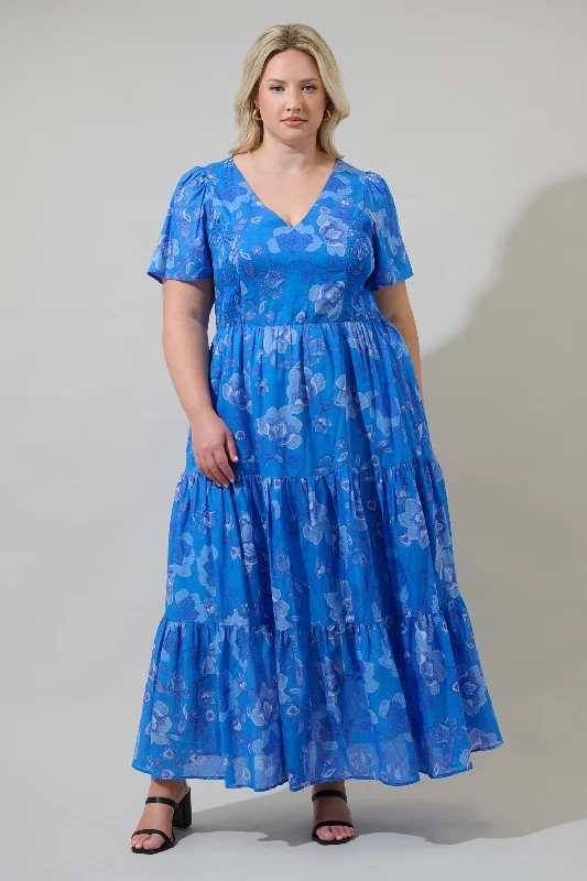 Midi Dresses for Day Fun -Selma Floral Alexis Poplin Cotton Voile Tiered Midi Dress Curve