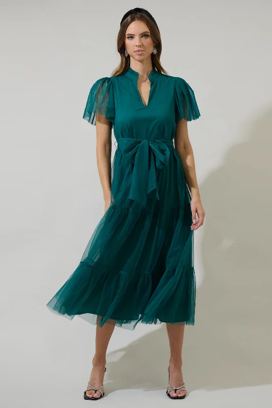 Midi Dresses for Office Parties -Jimena Tulle Tiered Midi Dress