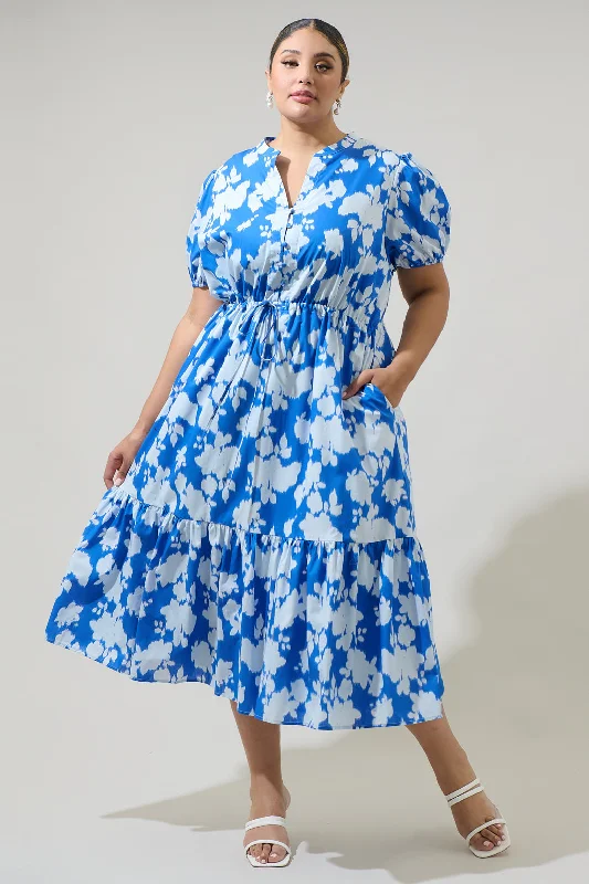 Midi Dresses for Music Events -Grafton Floral Ticking Floral Waist Tie Midi Dress Curve