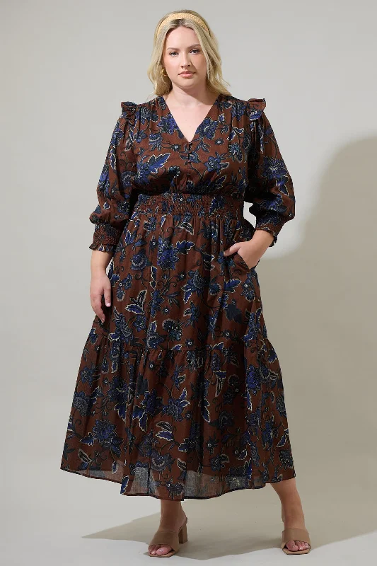 Bow-Front Midi Dresses -Marlina Floral Norma Long Sleeve Midi Dress Curve