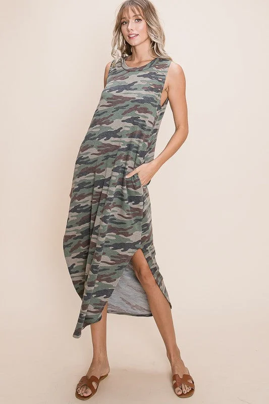 Twist-Back Midi Dresses -Camo Midi