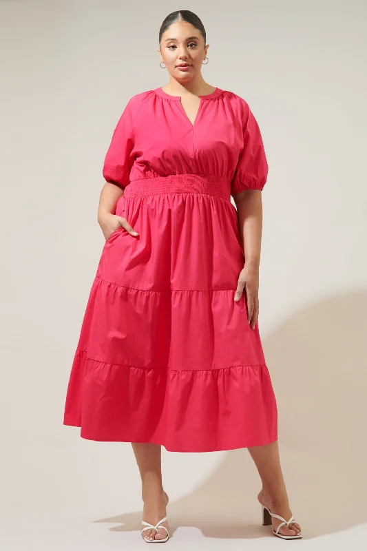 Light-Velvet Midi Dresses -Jamila Poplin Puff Sleeve MIdi Dress Curve