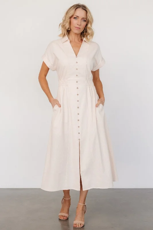 High-Edge Midi Dresses -Larah Button Dress | Natural