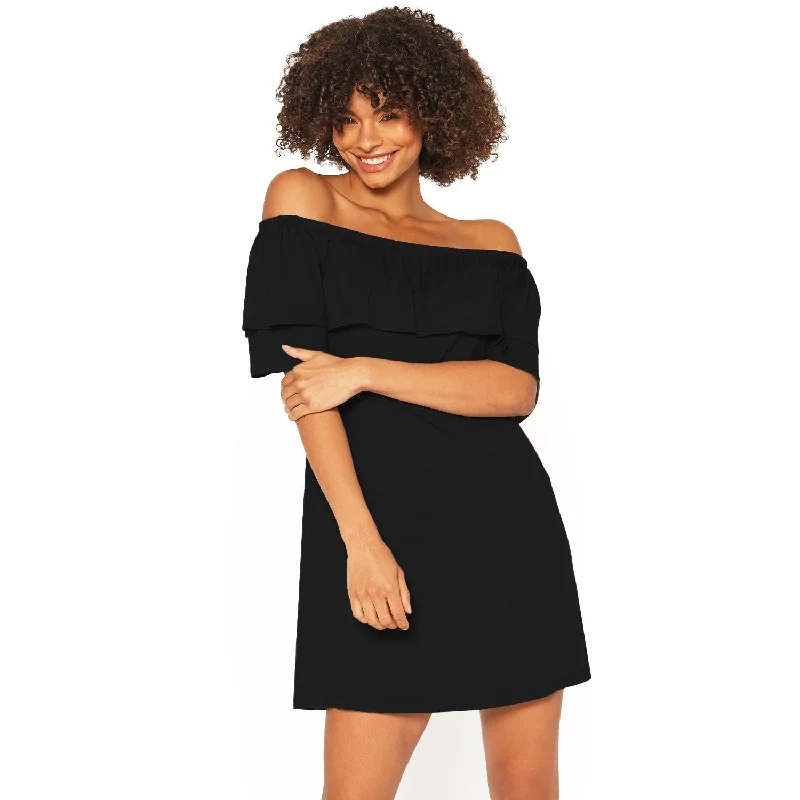 Midi Dresses for Game Fun -Women's Basic Off Shoulder Midi Dress