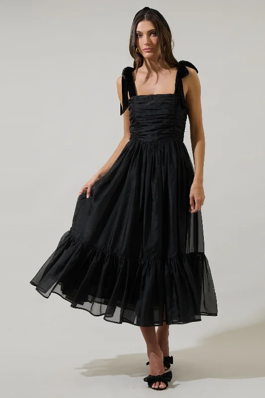 Tie-Edge Midi Dresses -Polina Tulle Ruched Midi Dress