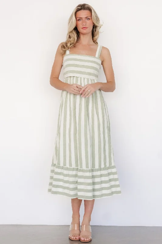 Twist-Back Midi Dresses -Soren Tie Back Dress | Sage Stripe