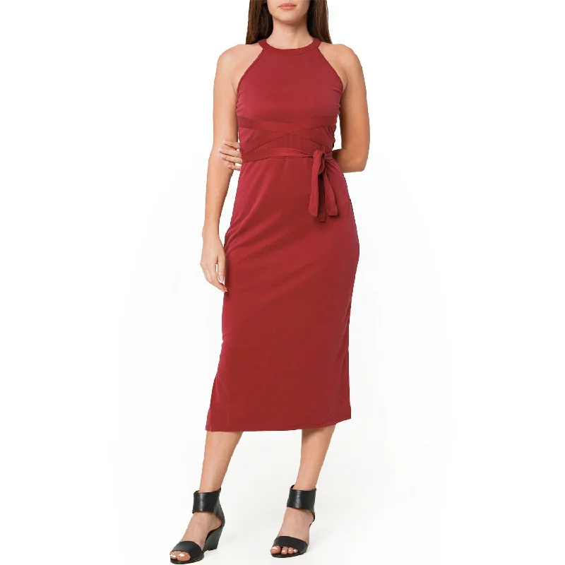 Pleated Midi Dresses for Elegance -Women's Haltered Sheath Midi Dress In Wine