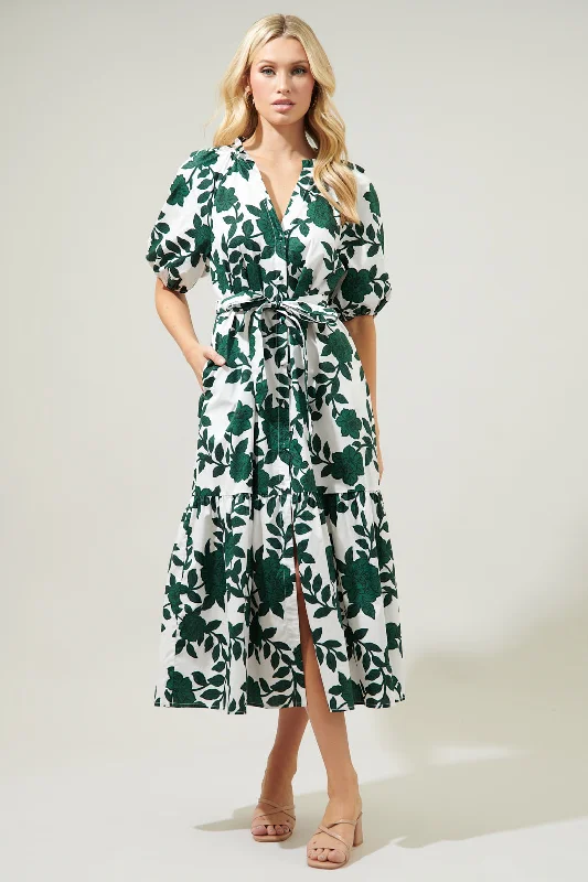 Midi Dresses for Small Dates -Kane Floral Wynette Tiered Midi Dress