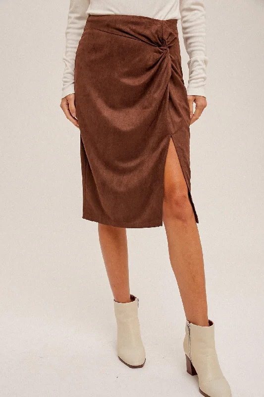 Halter Midi Dresses for Summer -Twist & Shout Suede Midi Skirt