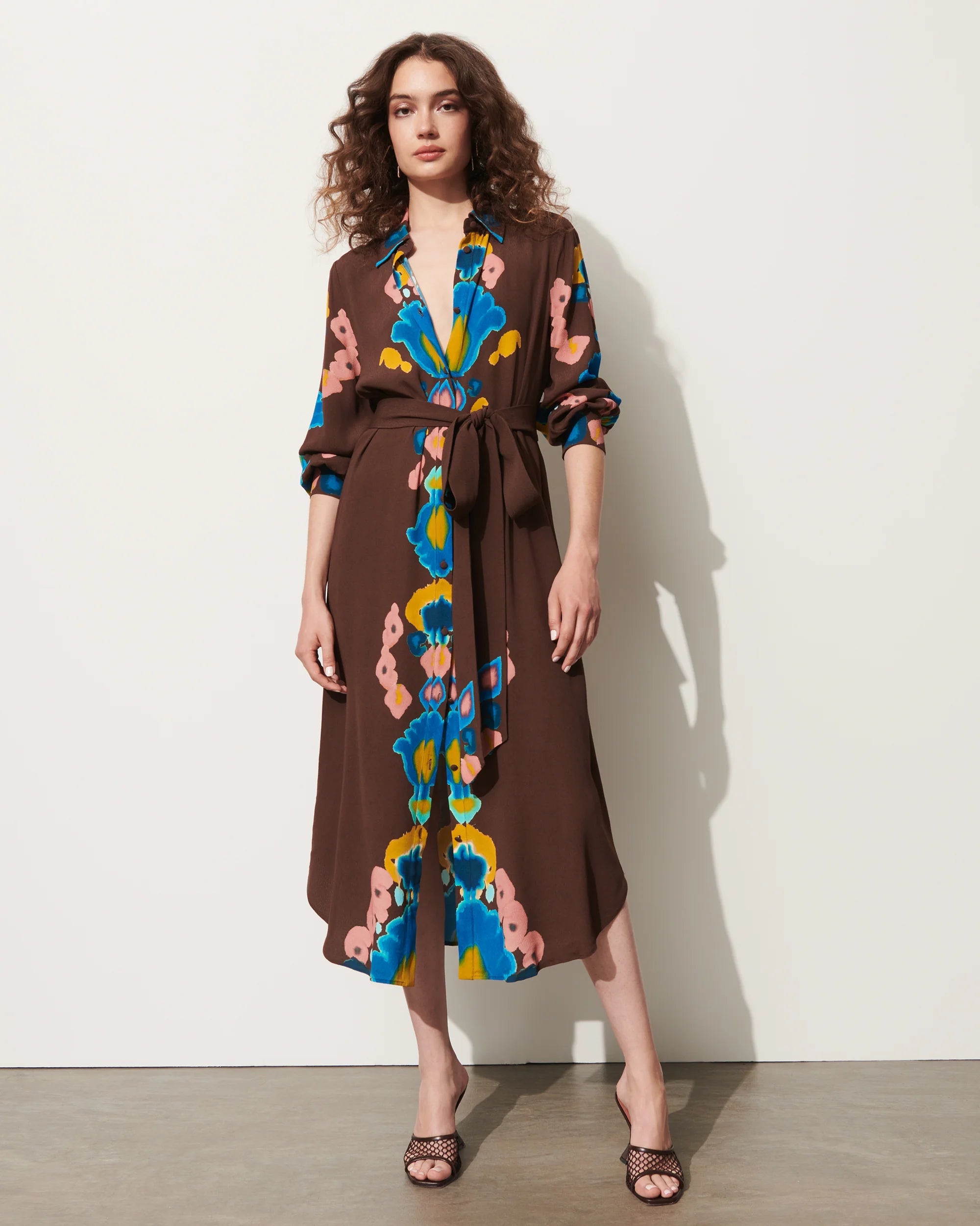 Mock-Neck Midi Dresses -Loretta Dress Inkblot Irate Espresso Brown