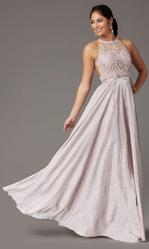 Club-Chill Evening Dress -Embellished-Bodice Long Glitter-Knit Prom Dress