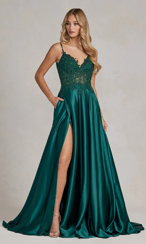 Button-Chill Evening Dress -Long A-Line Prom Dress with Sheer-Lace Bodice