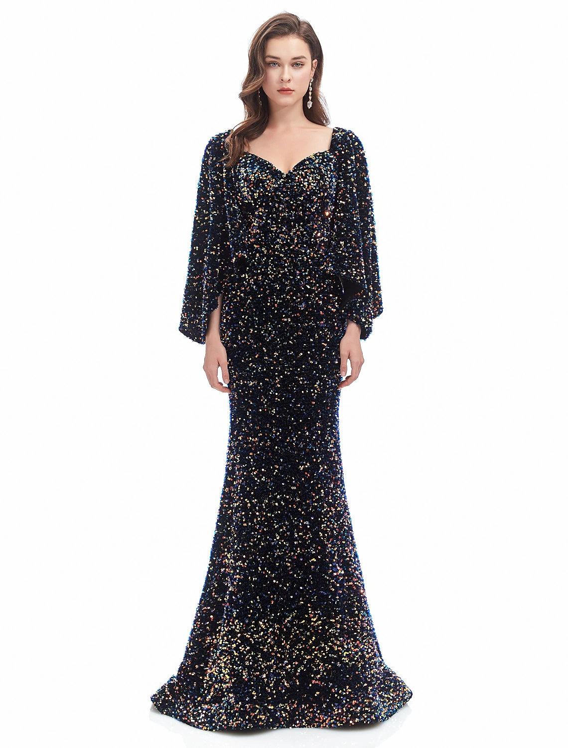 Cool-Wool Evening Dress -Mermaid / Trumpet Evening Gown Sparkle Dress Formal Evening Court Train Long Sleeve Sweetheart Sequined with Sequin