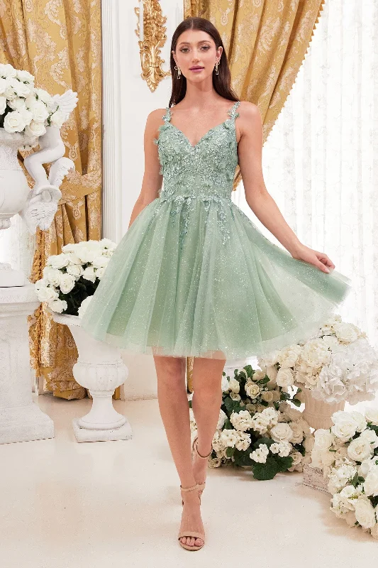 Ombre Party Dress -3D Floral Short Glitter Dress by Ladivine 9245 - Outlet