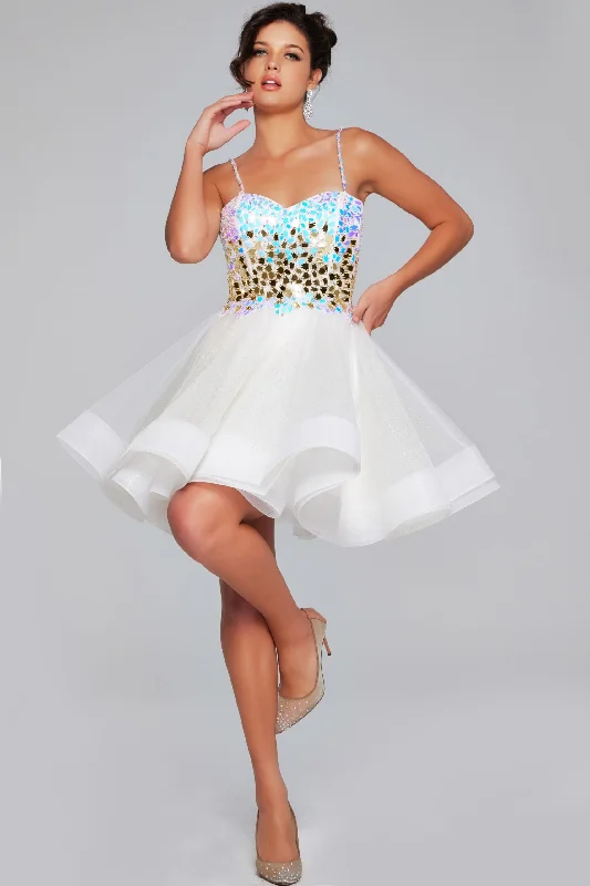 Summer-Picnic Party Dress -Beaded Short Sleeveless A-line Dress by Jovani 40516