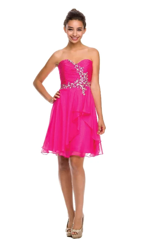 Soft-Velvet Party Dress -Beaded Short Strapless Sweetheart Dress with Corset Back by Juliet 741