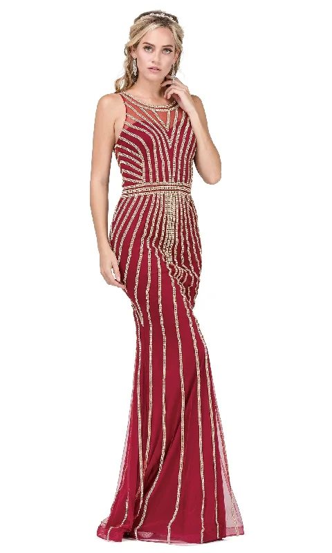 Suede Evening Dress for Texture -Long Formal Evening Dress with Gold Beaded Stipes