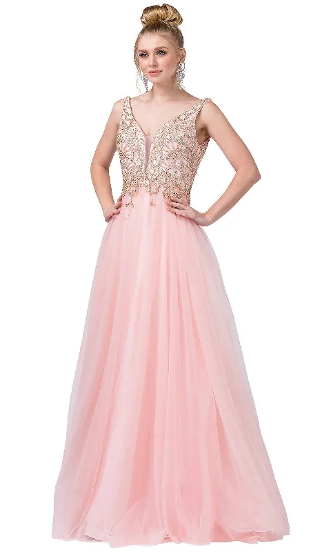 Luxe Evening Dress -V-Neck Formal Evening Ball Gown with Beaded Bodice