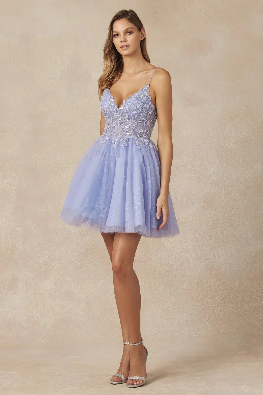 Day-Trip Party Dress -Embellished Short Glitter Tulle Dress by Juliet 863