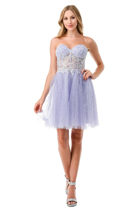 Movie-Night Party Dress -Embroidered Short Corset Dress by Coya S2745B