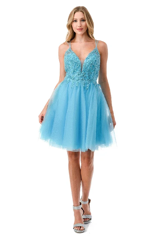 Crinkle Party Dress -Embroidered Short Sleeveless Tulle Dress by Coya S2648