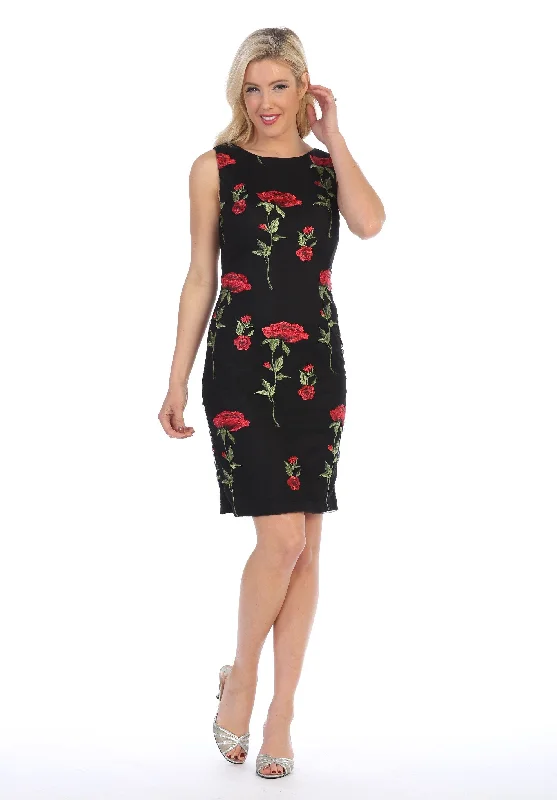 Floral Embroidered Short Sleeveless Dress by Celavie 6336