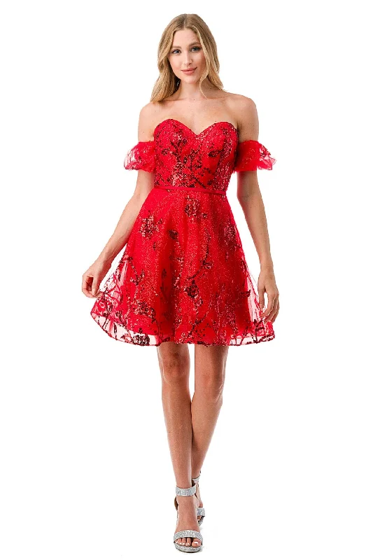 Glitter Print Short Sweetheart Dress by Coya S2747B