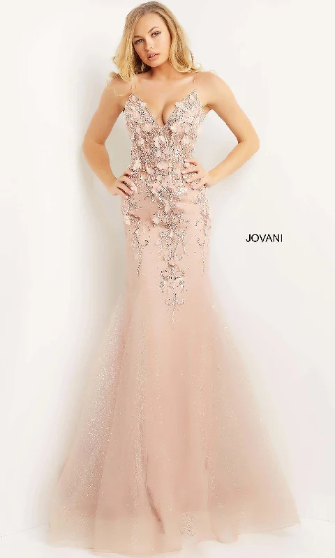 Monochrome Evening Dress -Blush Pink Sheer-Bodice Mermaid Jovani Prom Dress