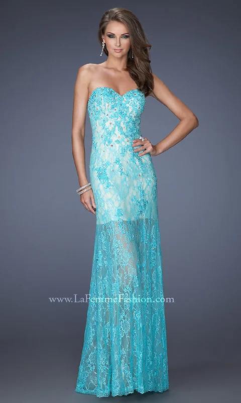 Birthday Party Evening Dress -Long Mint Lace Strapless Prom Dress by La Femme