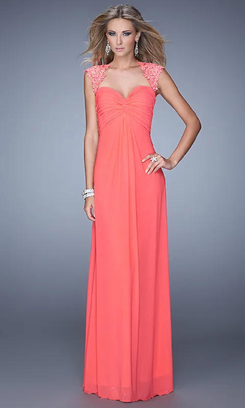 Textured Evening Dress -Open-Back Empire-Waist Long La Femme Prom Dress