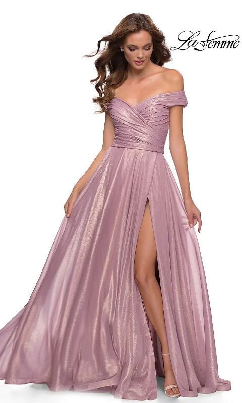 Evening Dress for Fall Events -Long Pink Metallic A-Line La Femme Prom Dress