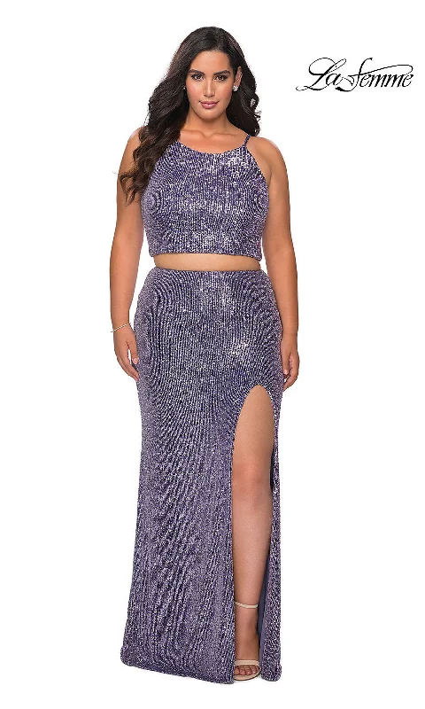 Lace Evening Dress -Plus-Size Two-Piece Sequin La Femme Prom Dress